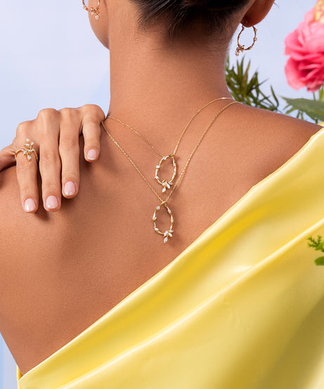 18K Yellow Gold Diamond Lucky Loop Pendant featuring a Marquise Leaf Shape - S-E235SP