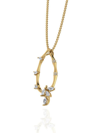 18K Yellow Gold Diamond Lucky Loop Pendant featuring a Marquise Leaf Shape - S-E235SP