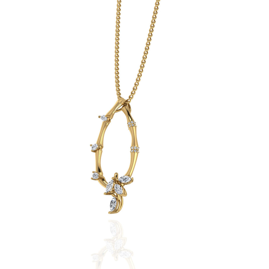 18K Yellow Gold Diamond Lucky Loop Pendant featuring a Marquise Leaf Shape - S-E235SP
