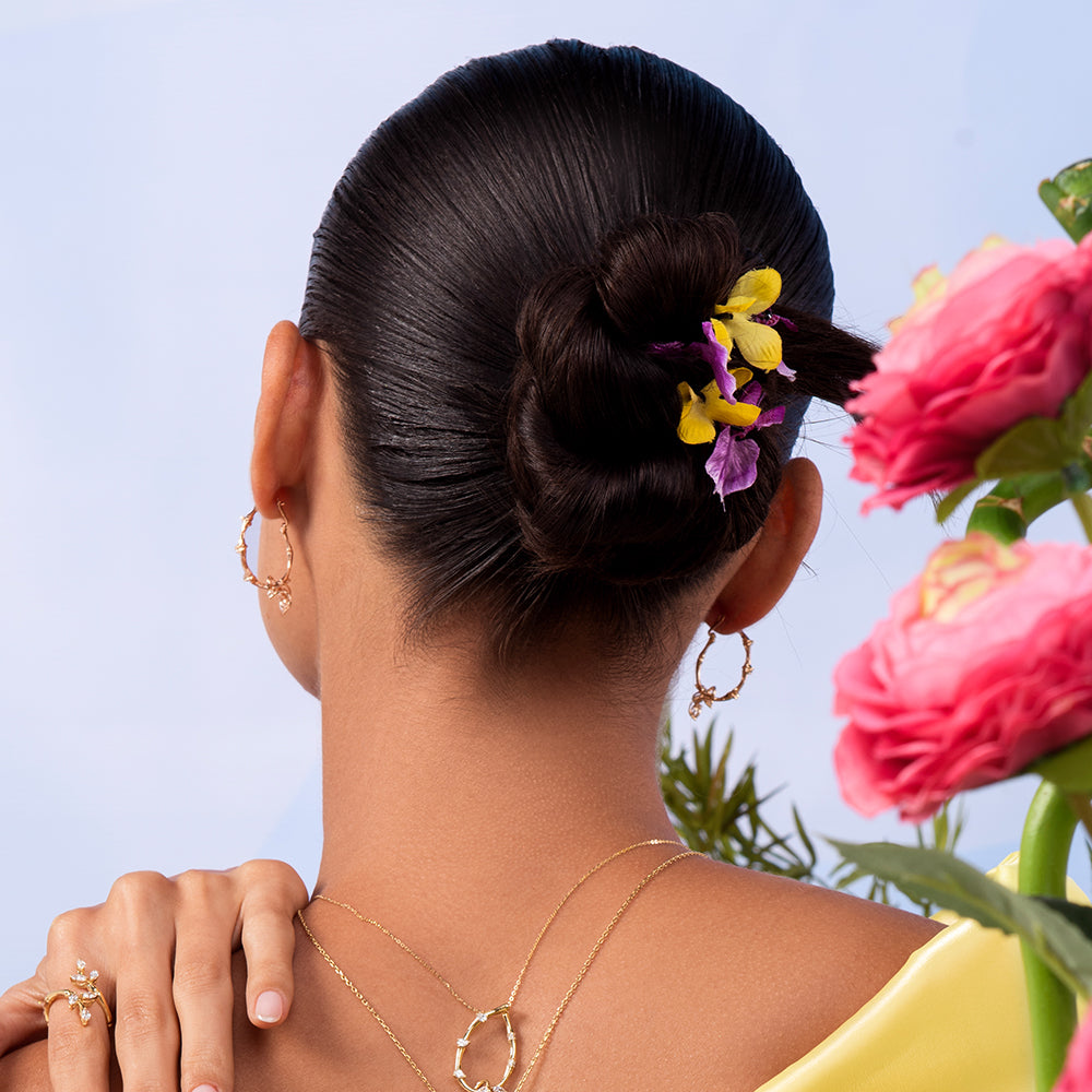 18k Rose Gold Diamond Lucky Loop Earrings Featuring Marquise Leaves s-e235s