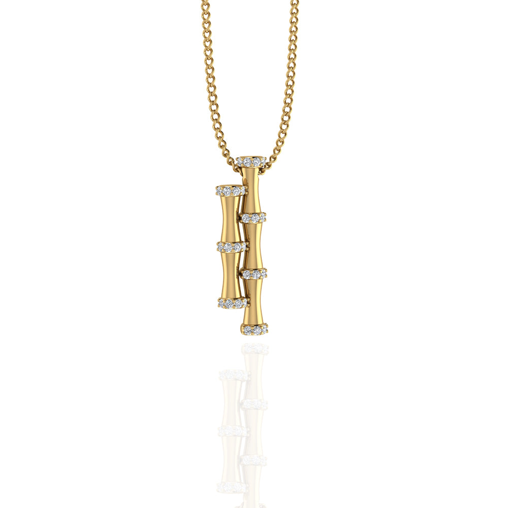 18K Yellow Gold Double Bamboo Stalk Pendant with Diamonds - S-E237SPB