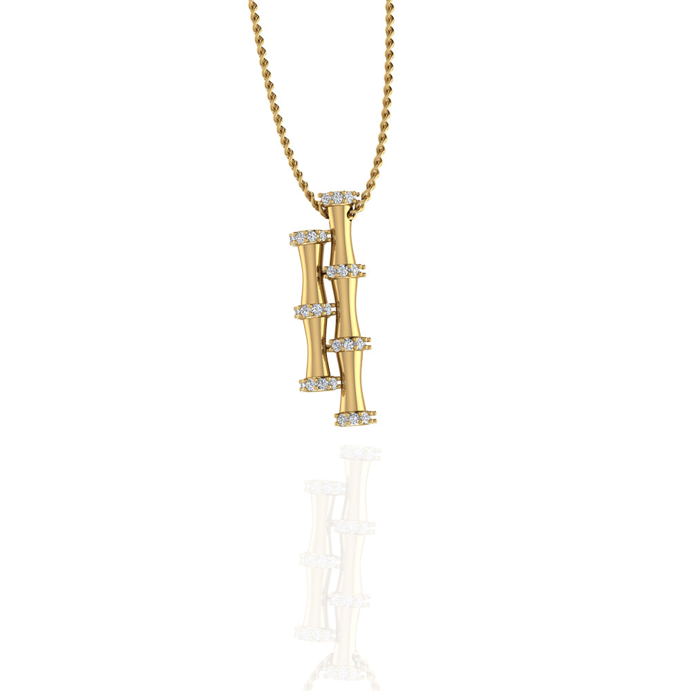 18K Yellow Gold Double Bamboo Stalk Pendant with Diamonds - S-E237SPB