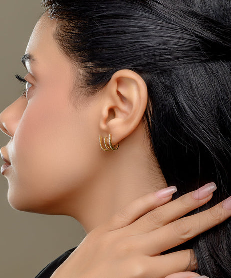 18K Yellow Diamond Triple Hoops Earrings - S-E240S
