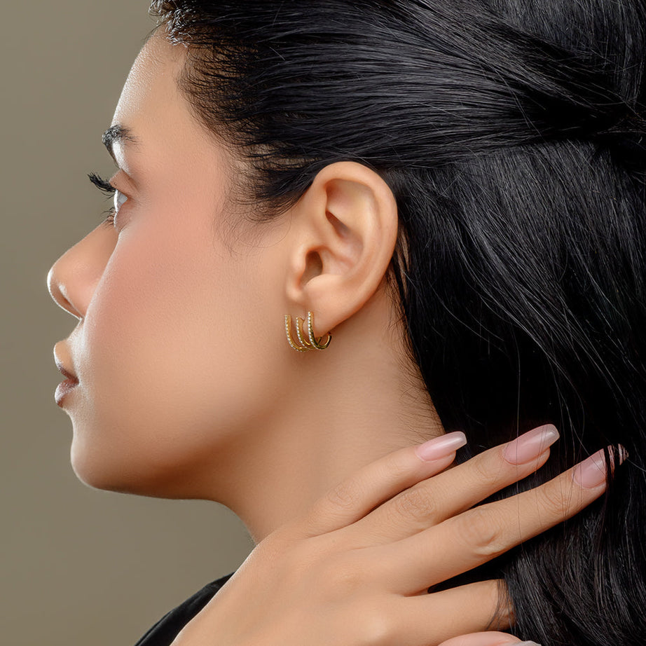 18K Yellow Diamond Triple Hoops Earrings - S-E240S