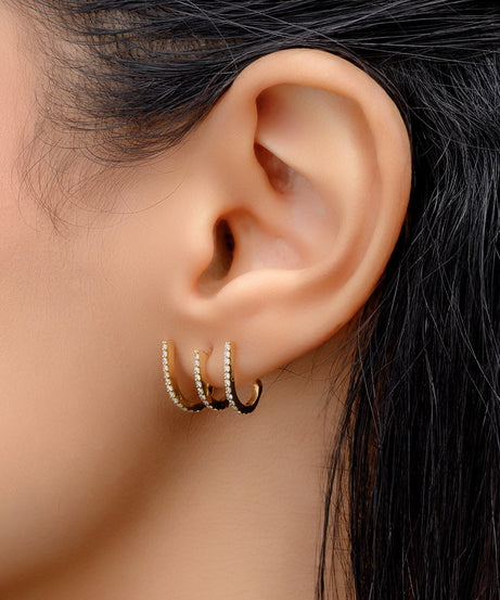 18K Yellow Diamond Triple Hoops Earrings - S-E240S