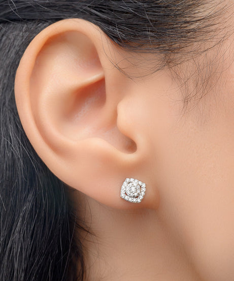 18K White Cluster Diamond Earrings - S-E253S