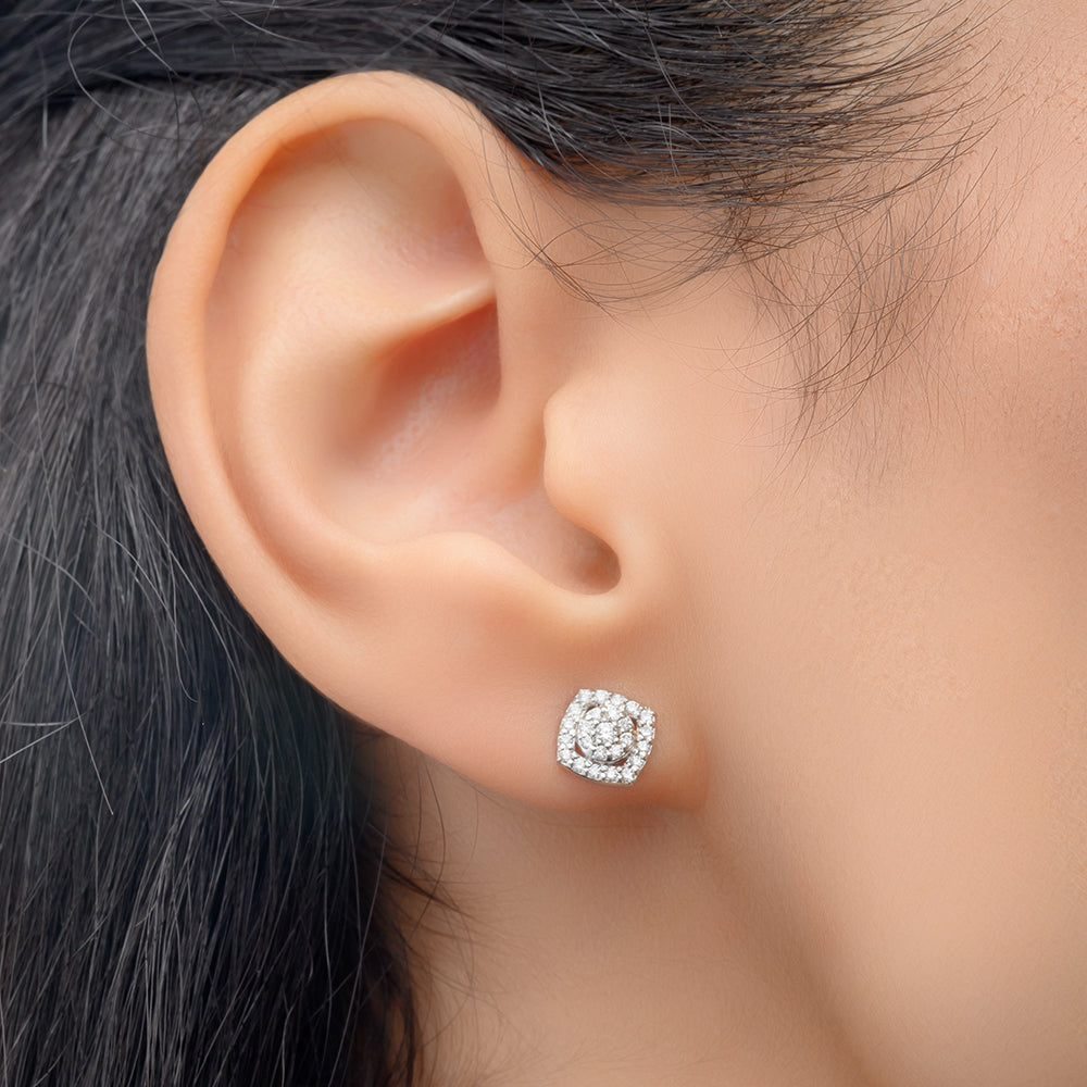 18K White Cluster Diamond Earrings - S-E253S