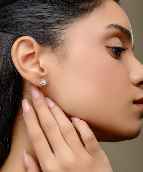 18K White Cluster Diamond Earrings - S-E253S