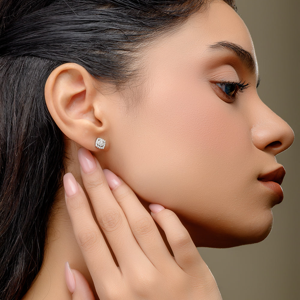 18K White Cluster Diamond Earrings - S-E253S