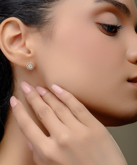 18K Rose Halo Diamond Earrings - S-E255S