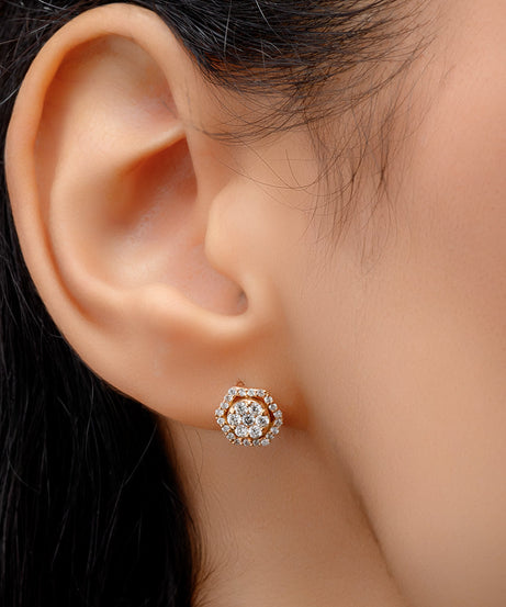18K Rose Halo Diamond Earrings - S-E255S