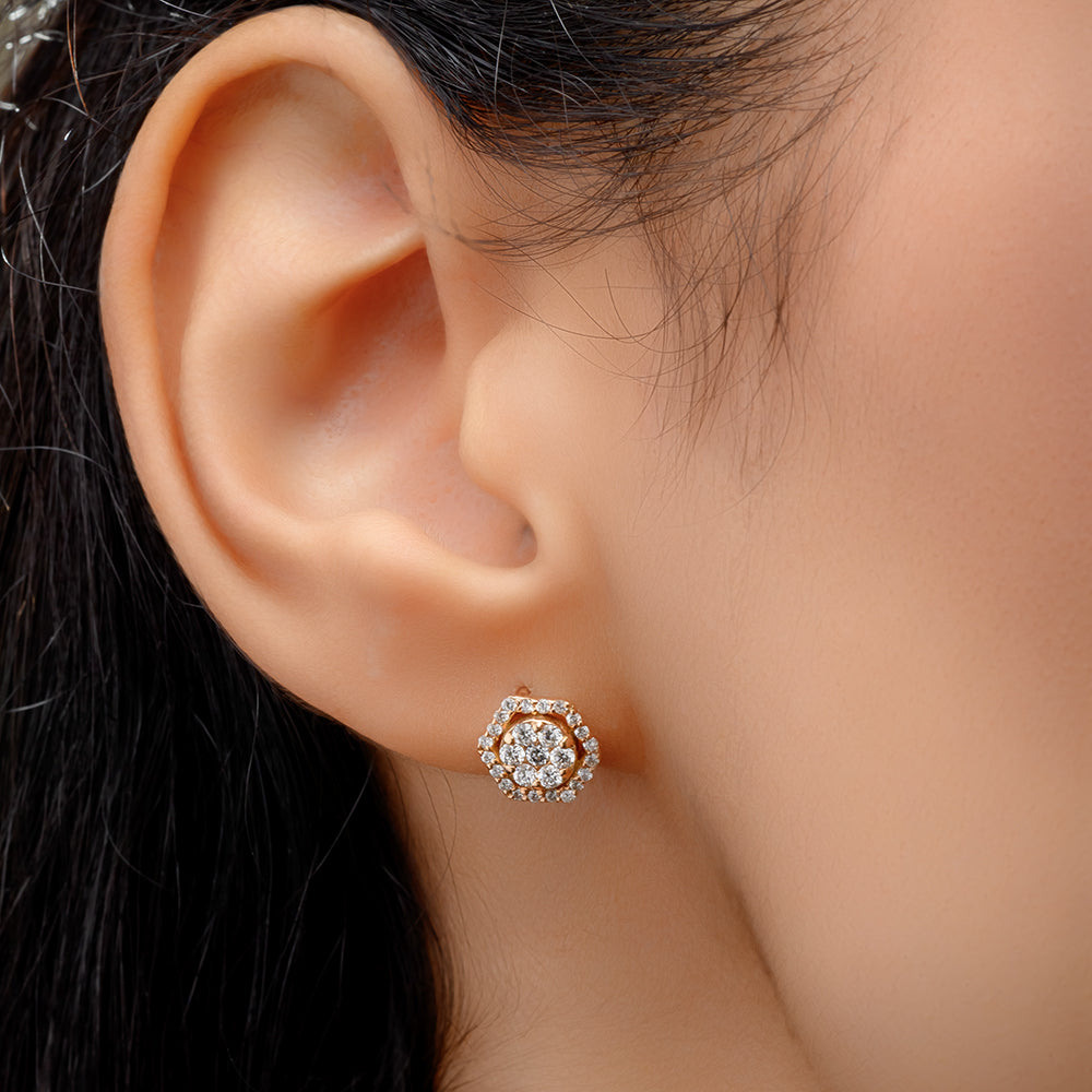 18K Rose Halo Diamond Earrings - S-E255S