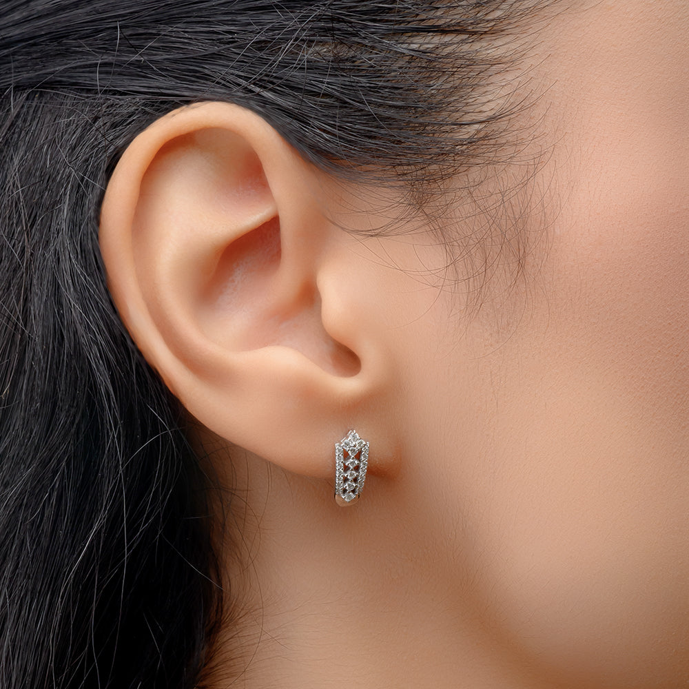 18K White Stylish Diamond Earrings - S-E258S