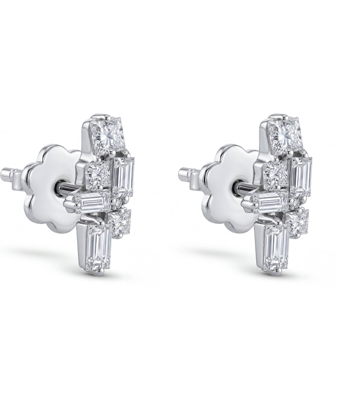 18K White Gold Minimal Stud Earrings With Luxury Diamond Details - S-E363S