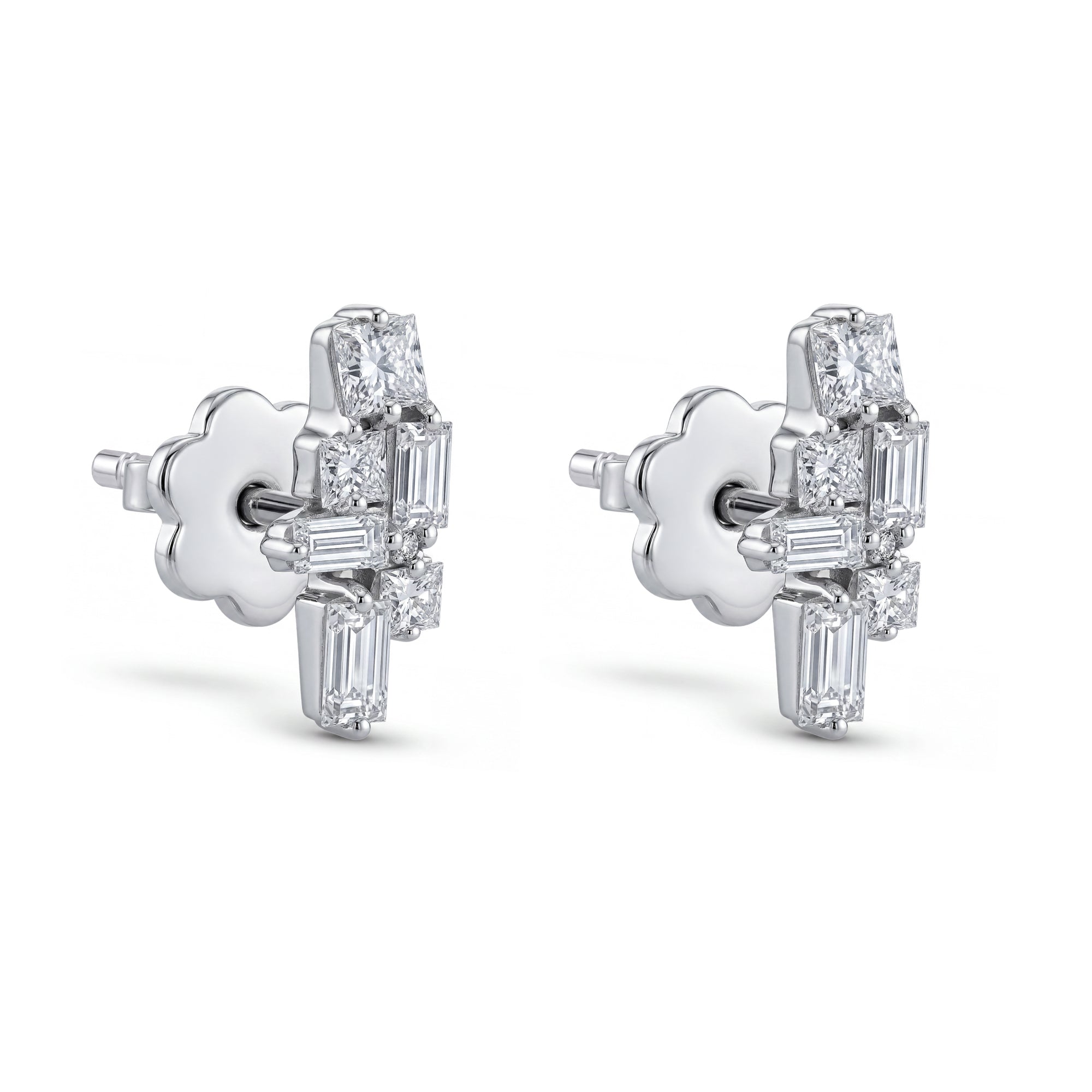 18K White Gold Minimal Stud Earrings With Luxury Diamond Details - S-E363S