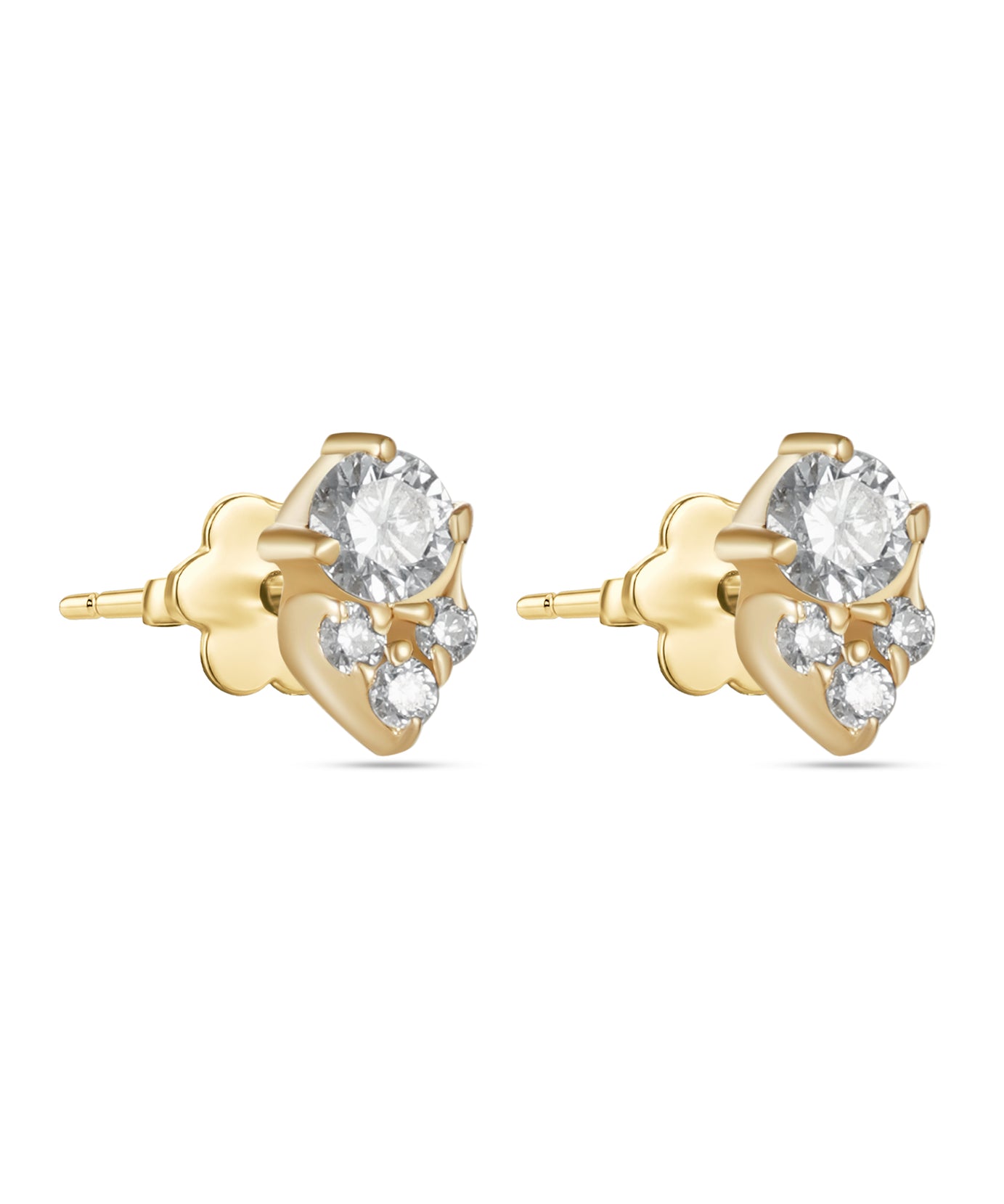 18K Yellow Gold Luxury Stud Earrings With Cluster Diamonds - S-E368S