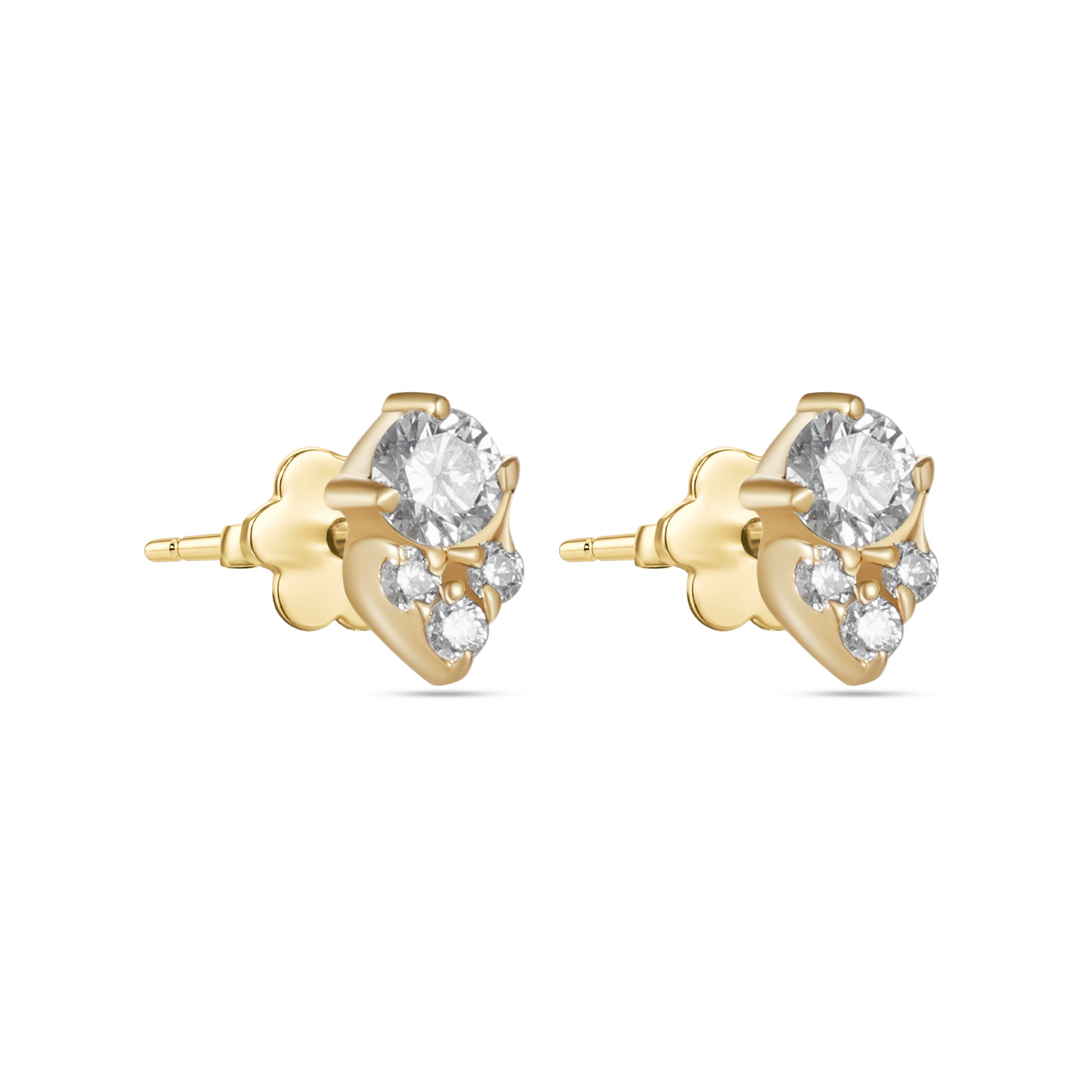 18K Yellow Gold Luxury Stud Earrings With Cluster Diamonds - S-E368S