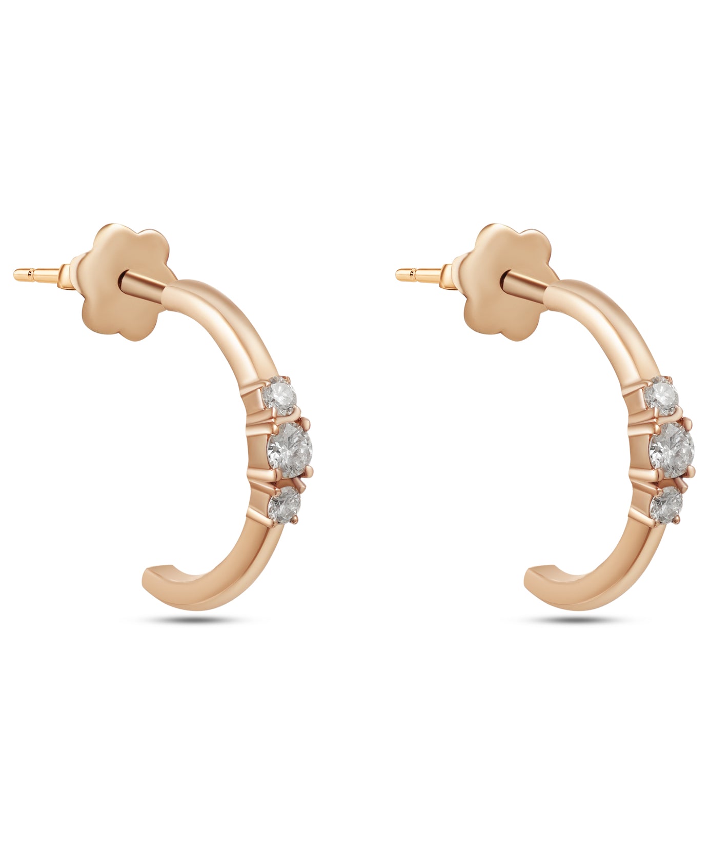 18K Rose Gold Diamond Hoop Earrings With Elegant Design - S-E375S