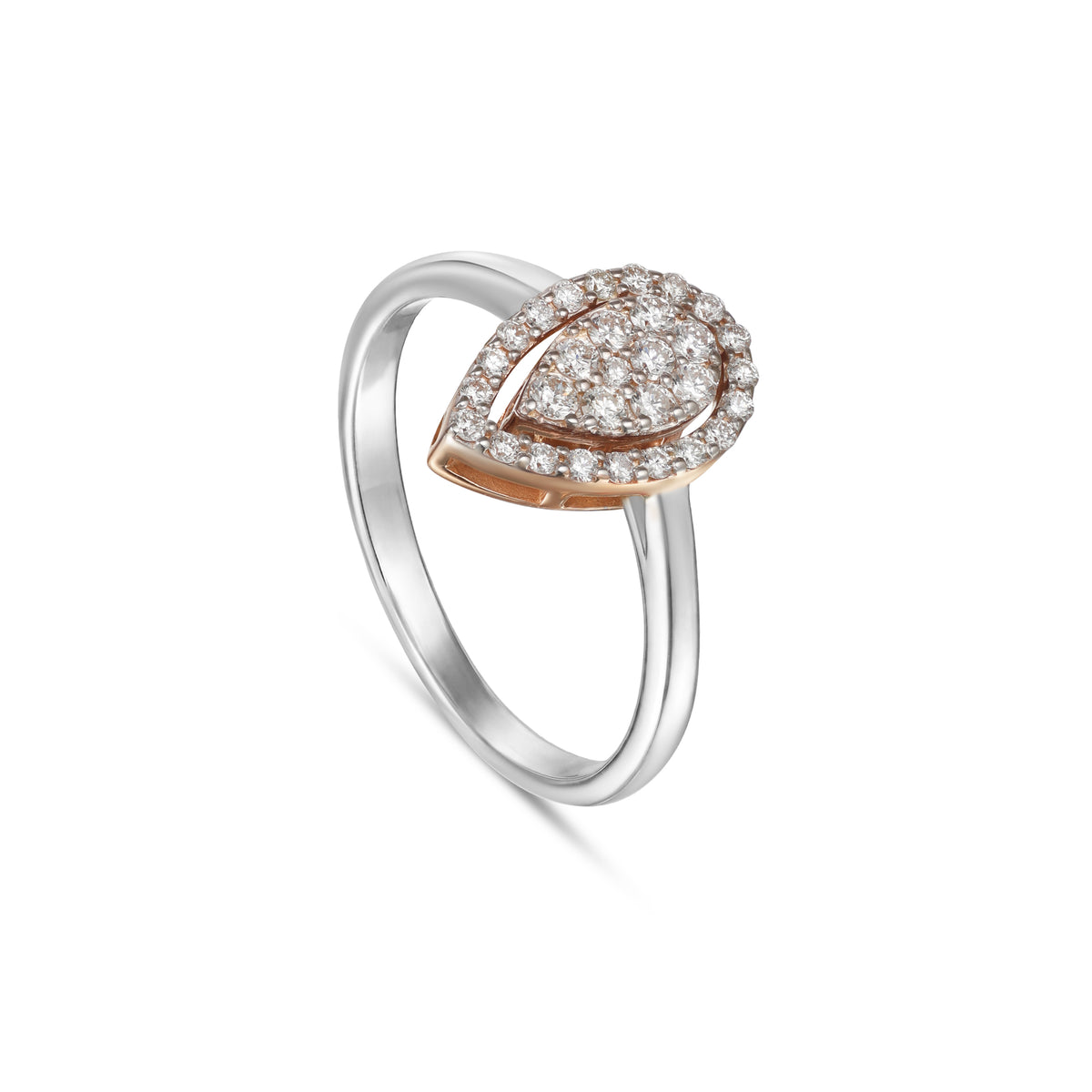 Elegant White and Rose Diamond Teardrop Halo 18K Gold Ring - S-EN023S/R