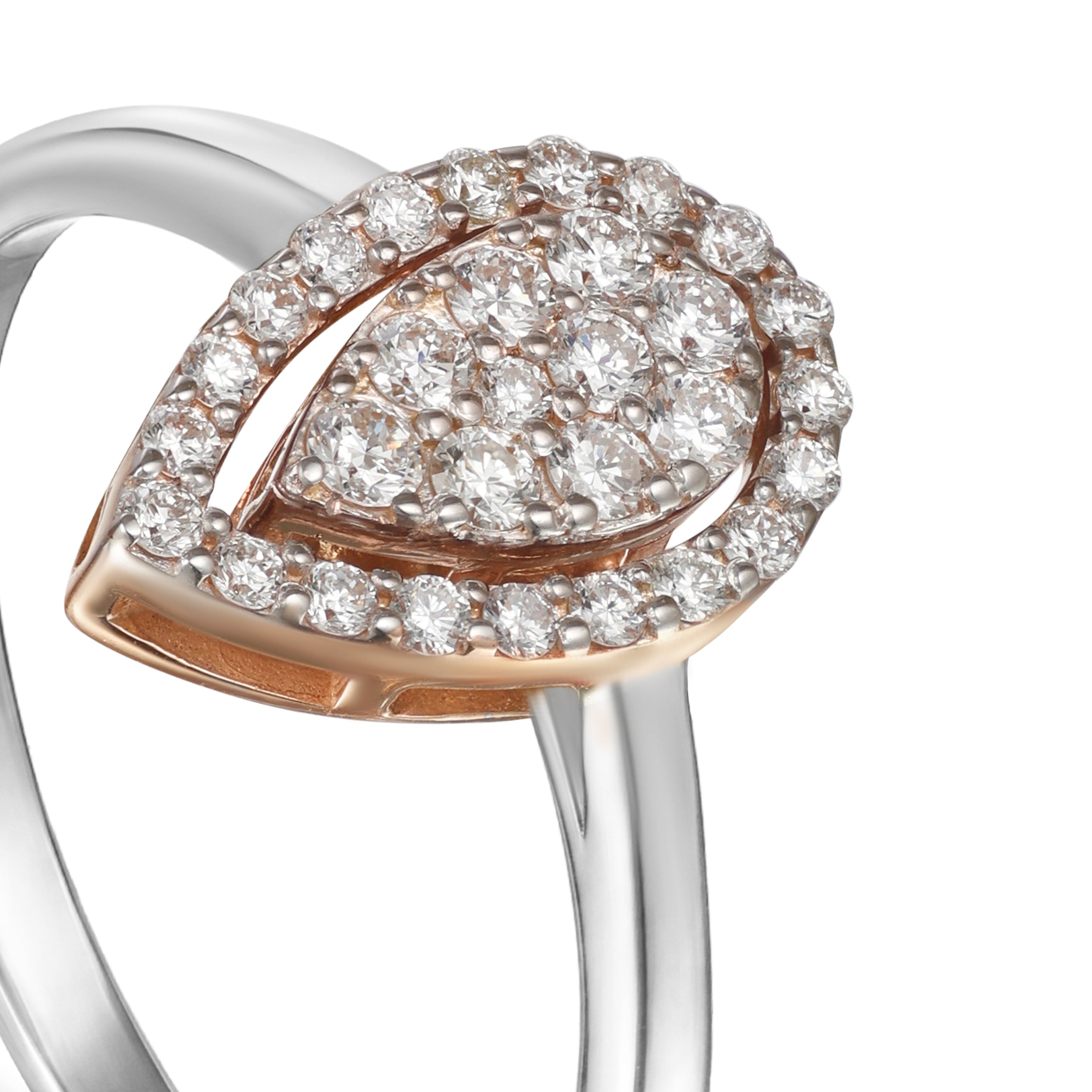 Elegant White and Rose Diamond Teardrop Halo 18K Gold Ring - S-EN023S/R