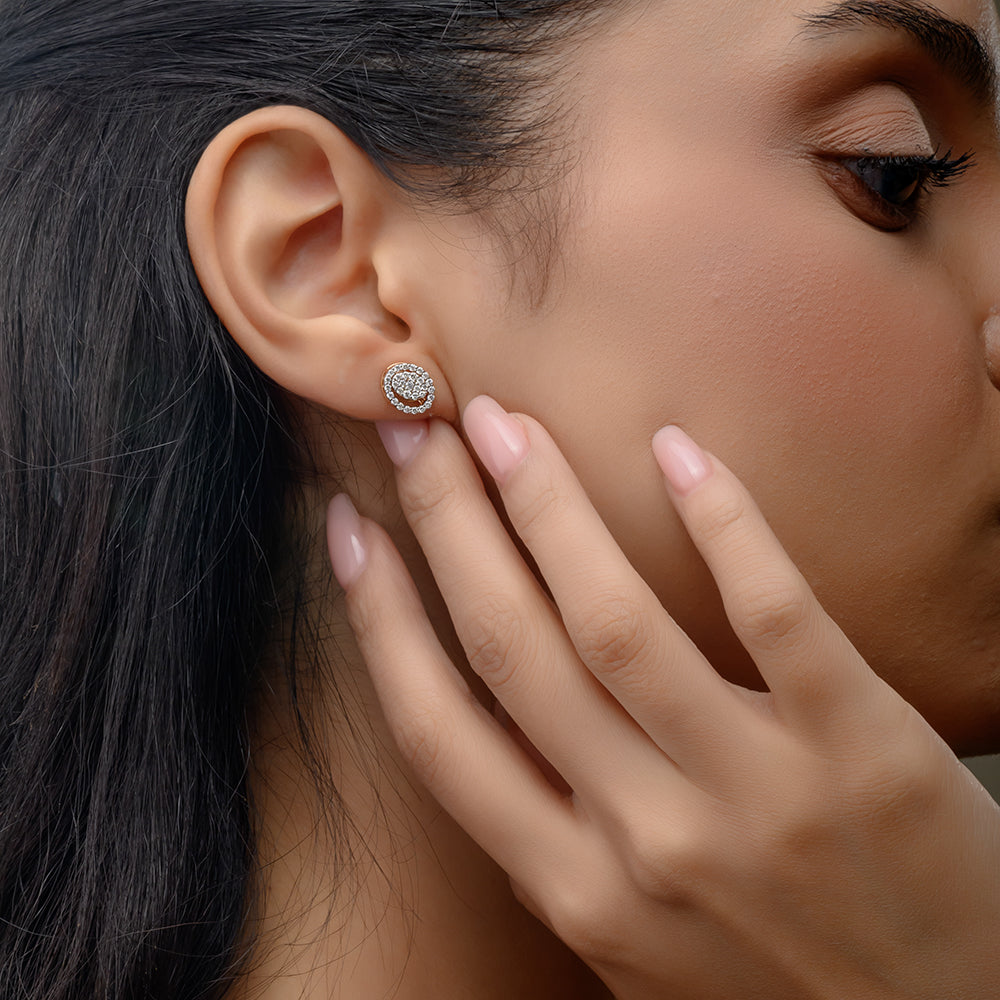 18K Rose Halo Diamond Earrings - S-EN025S