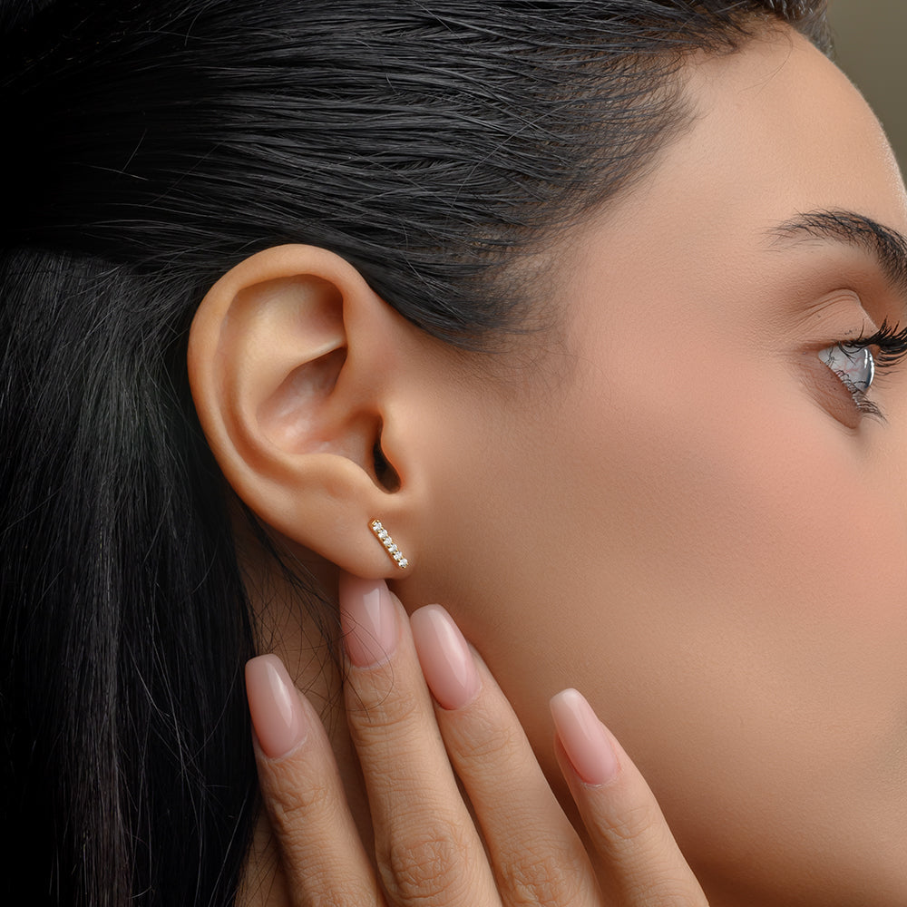 18K Yellow Line Diamond Earrings - S-EN110SB