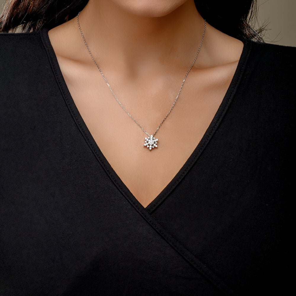 18K White Solitaire Diamond Necklace - S-H057PS