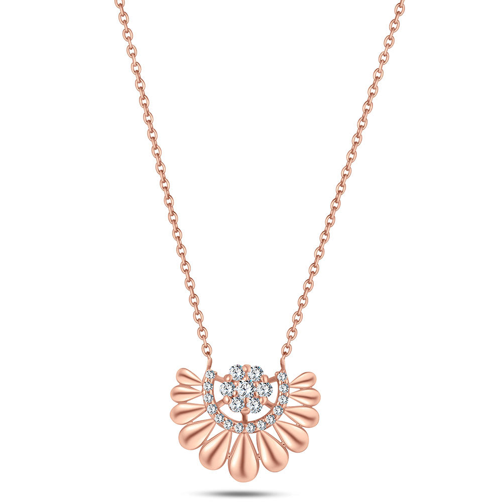 An 18k rose gold diamond necklace with a floral design pendant
