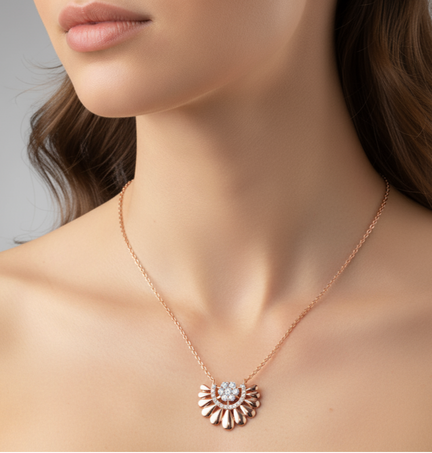 Rose gold necklace with a floral pendant