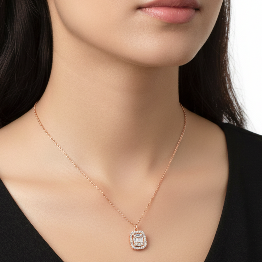 Rose gold necklace with a diamond pendant