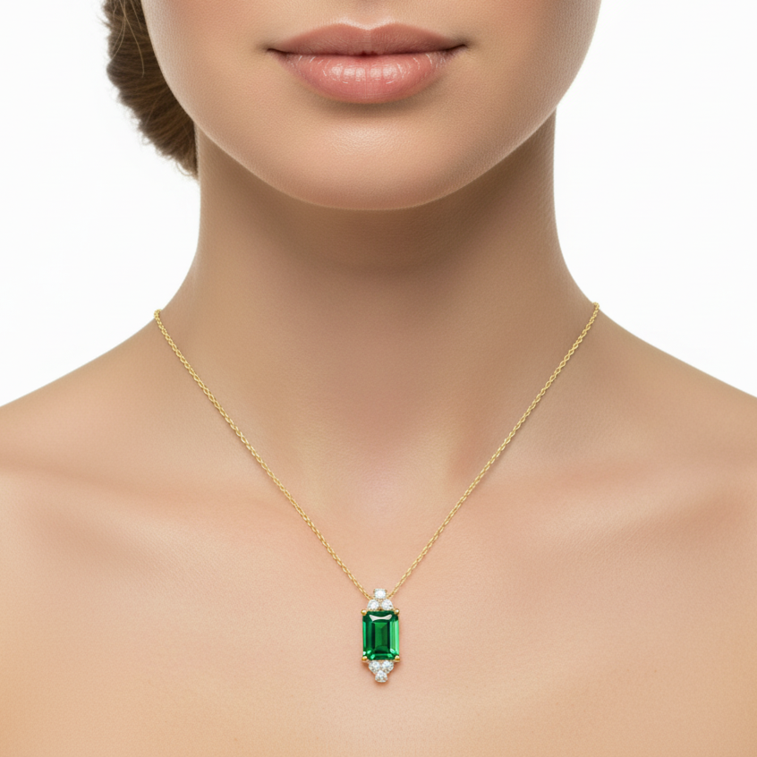 Gold necklace with a Emraled gemstone pendant