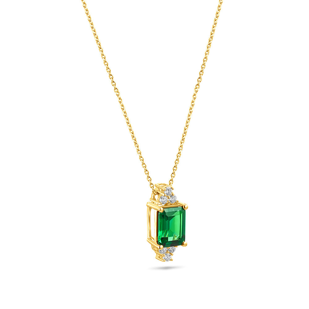 18K Belov'd Diamond Necklace Emerald Stone - S-H081PS