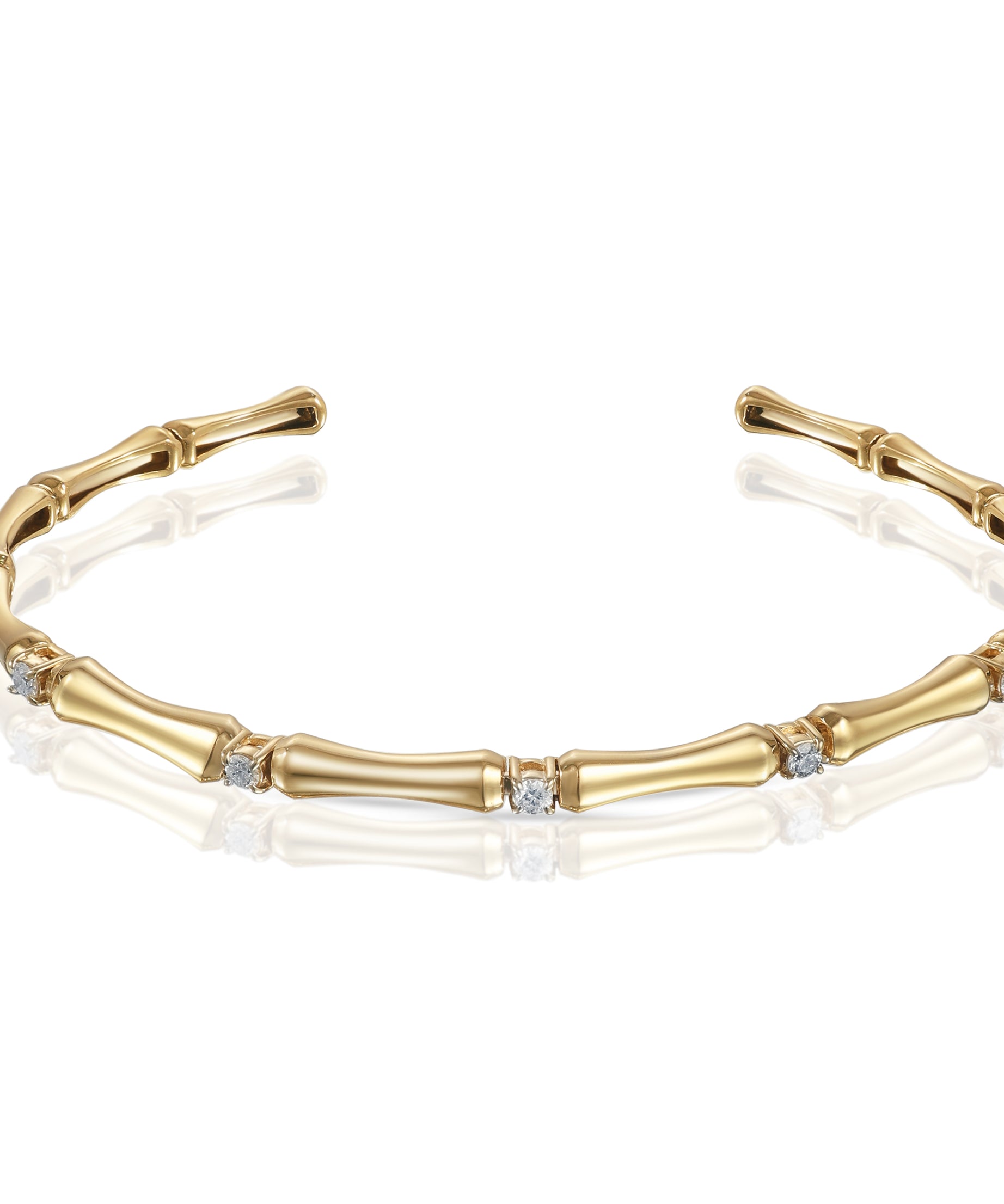 18k Yellow Gold Bamboo Bangle with Set Diamonds - S-H090BS