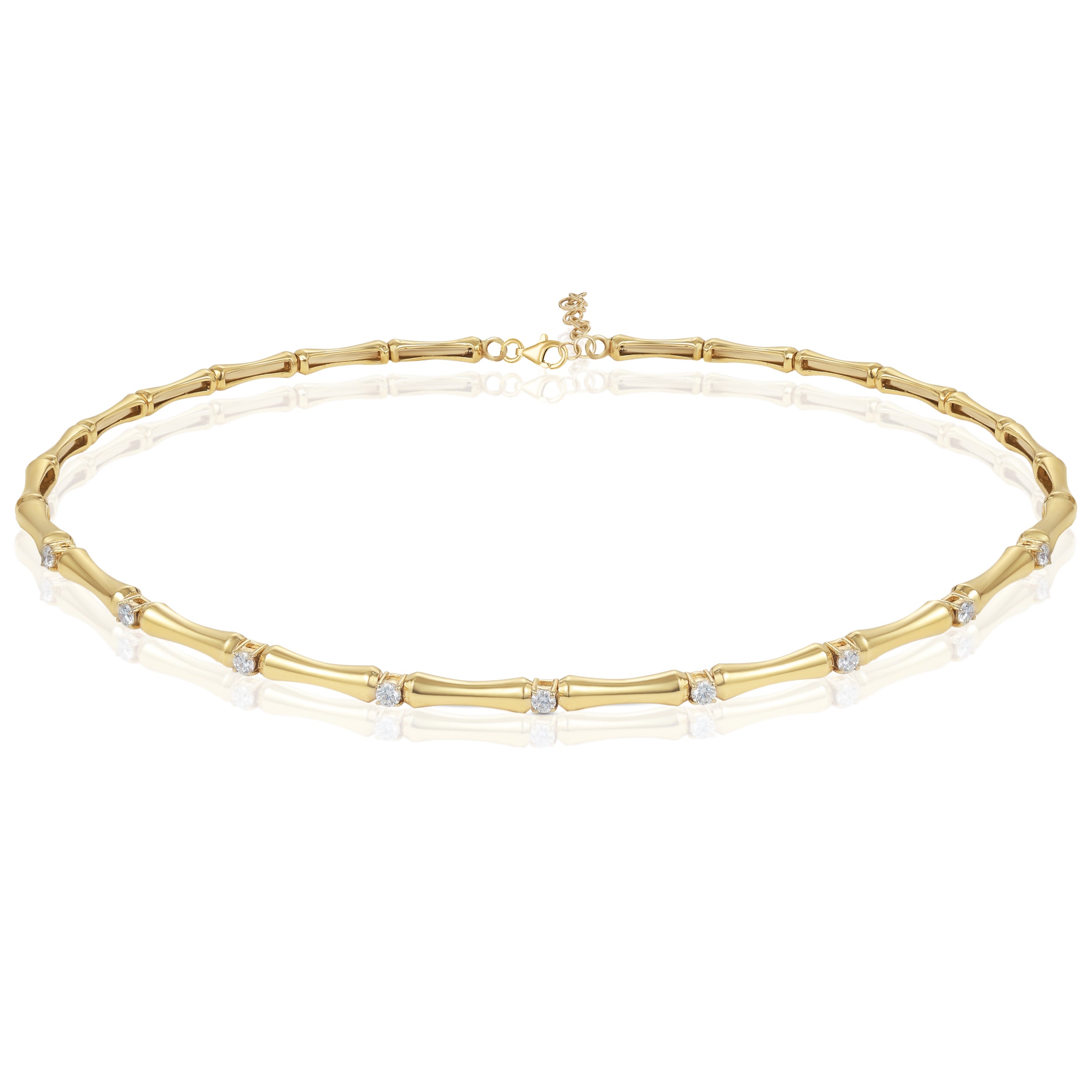 18k Yellow Gold Bamboo Choker with Set Diamonds - S-H090NS