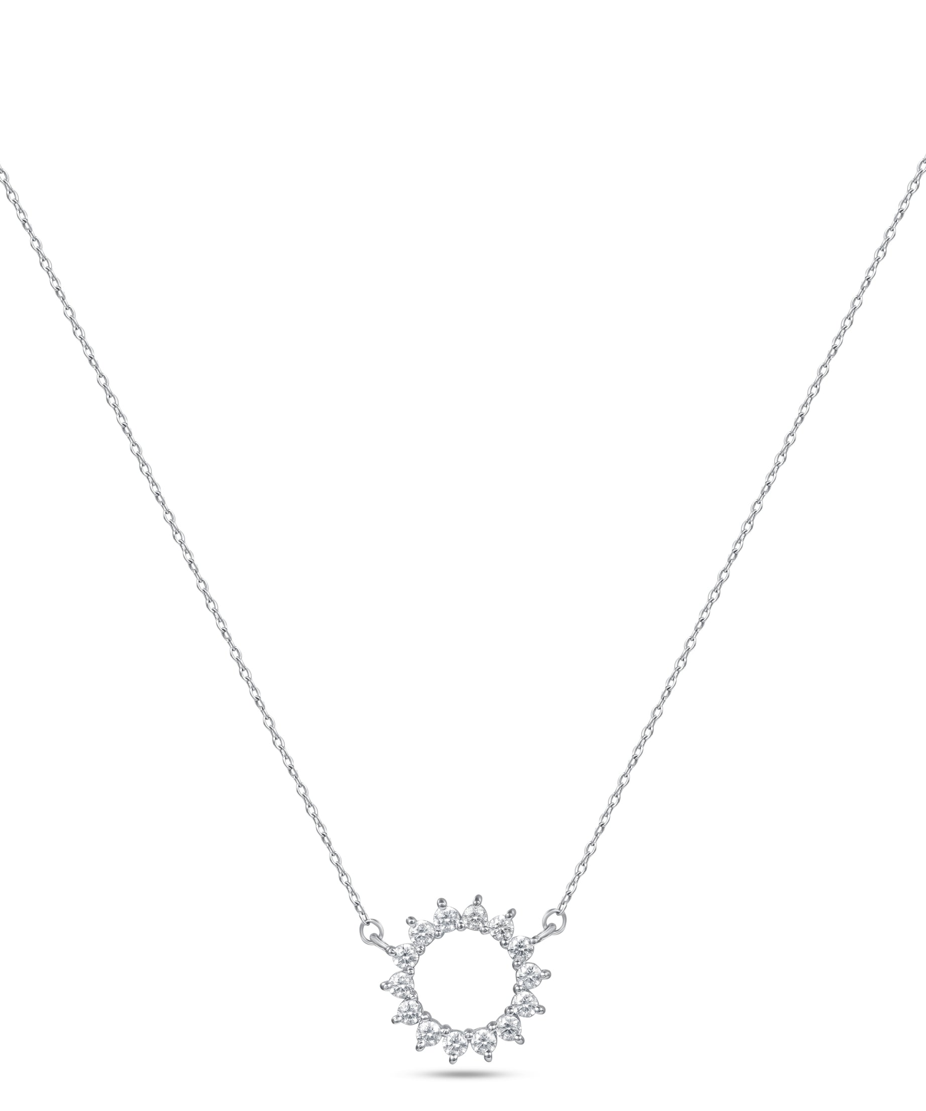 18K White Gold Diamond Open Circle Pendant Necklace - S-H095PS