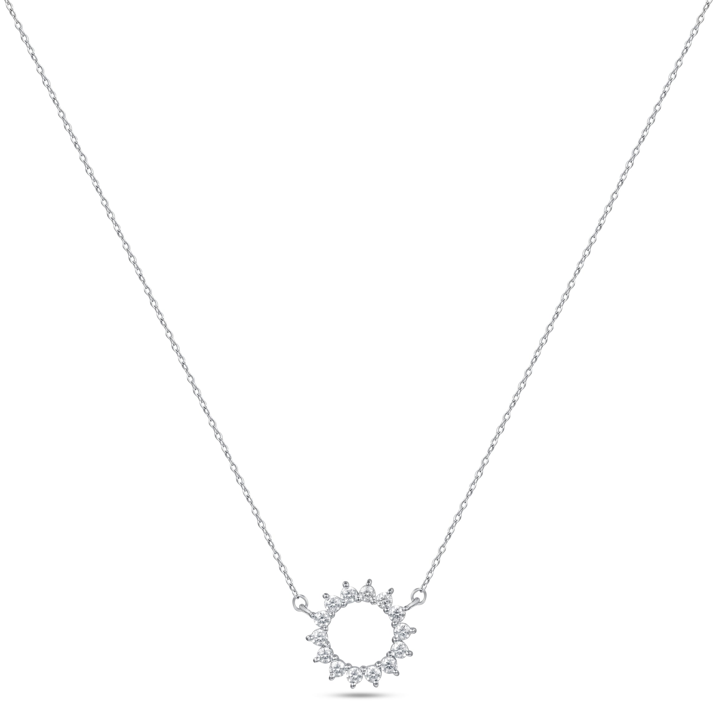 18K White Gold Diamond Open Circle Pendant Necklace - S-H095PS
