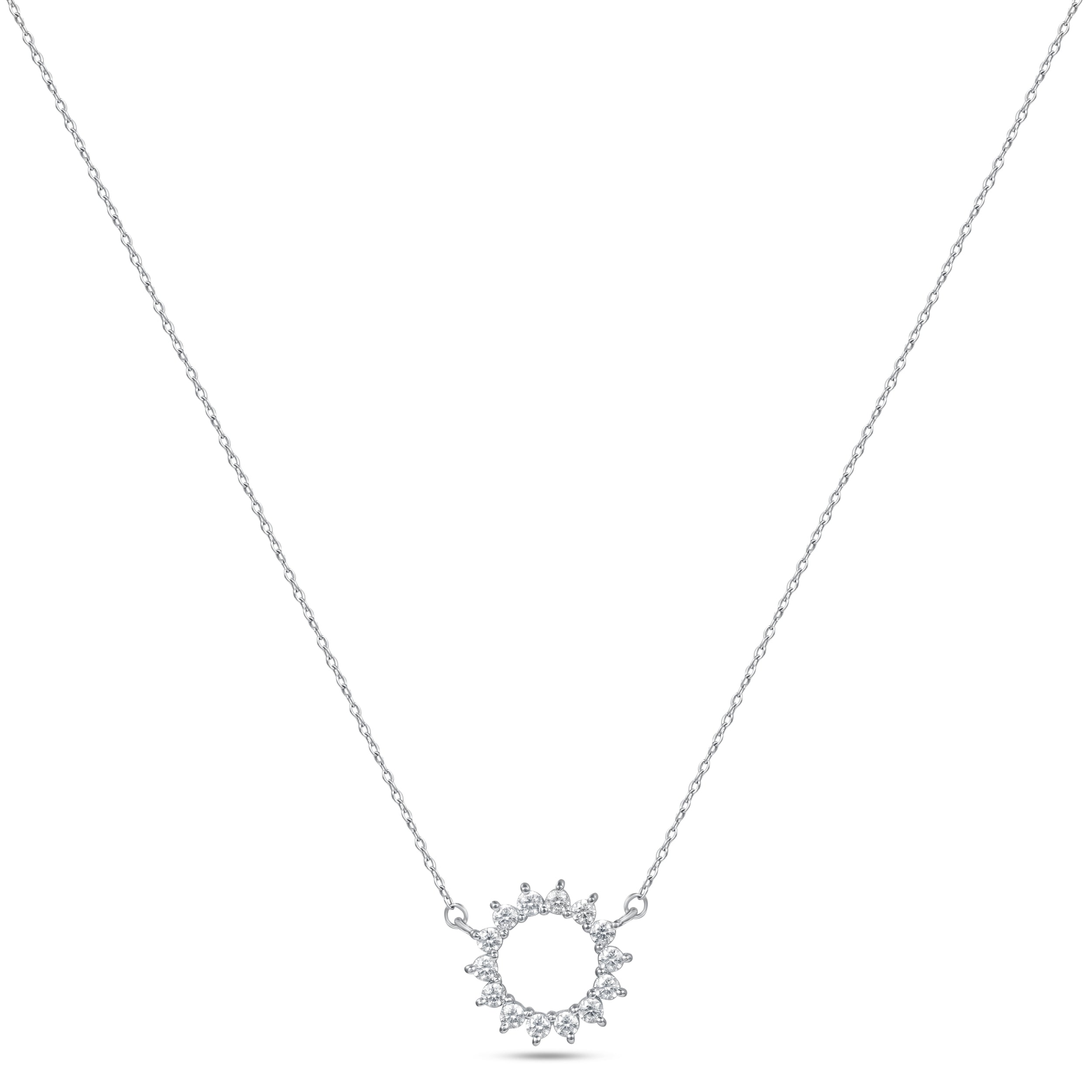 18K White Gold Diamond Open Circle Pendant Necklace - S-H095PS