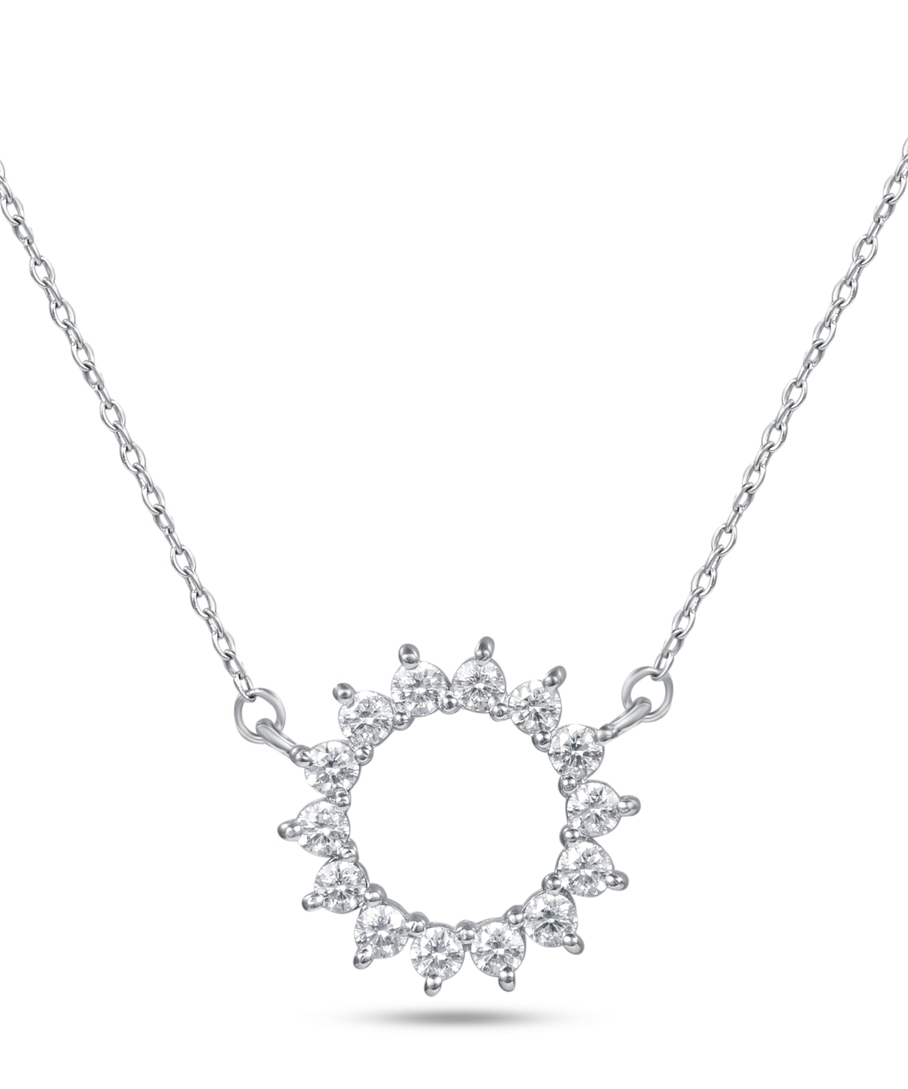 18K White Gold Diamond Open Circle Pendant Necklace - S-H095PS
