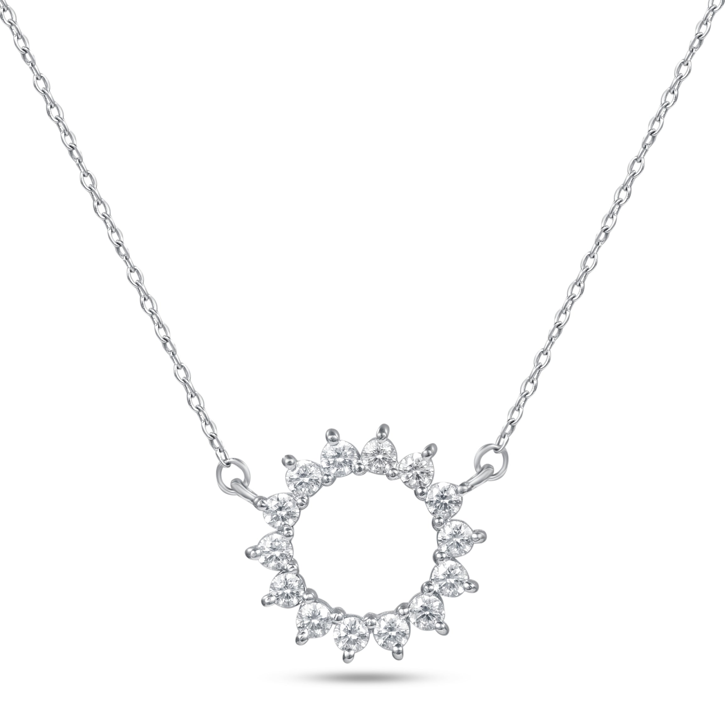 18K White Gold Diamond Open Circle Pendant Necklace - S-H095PS