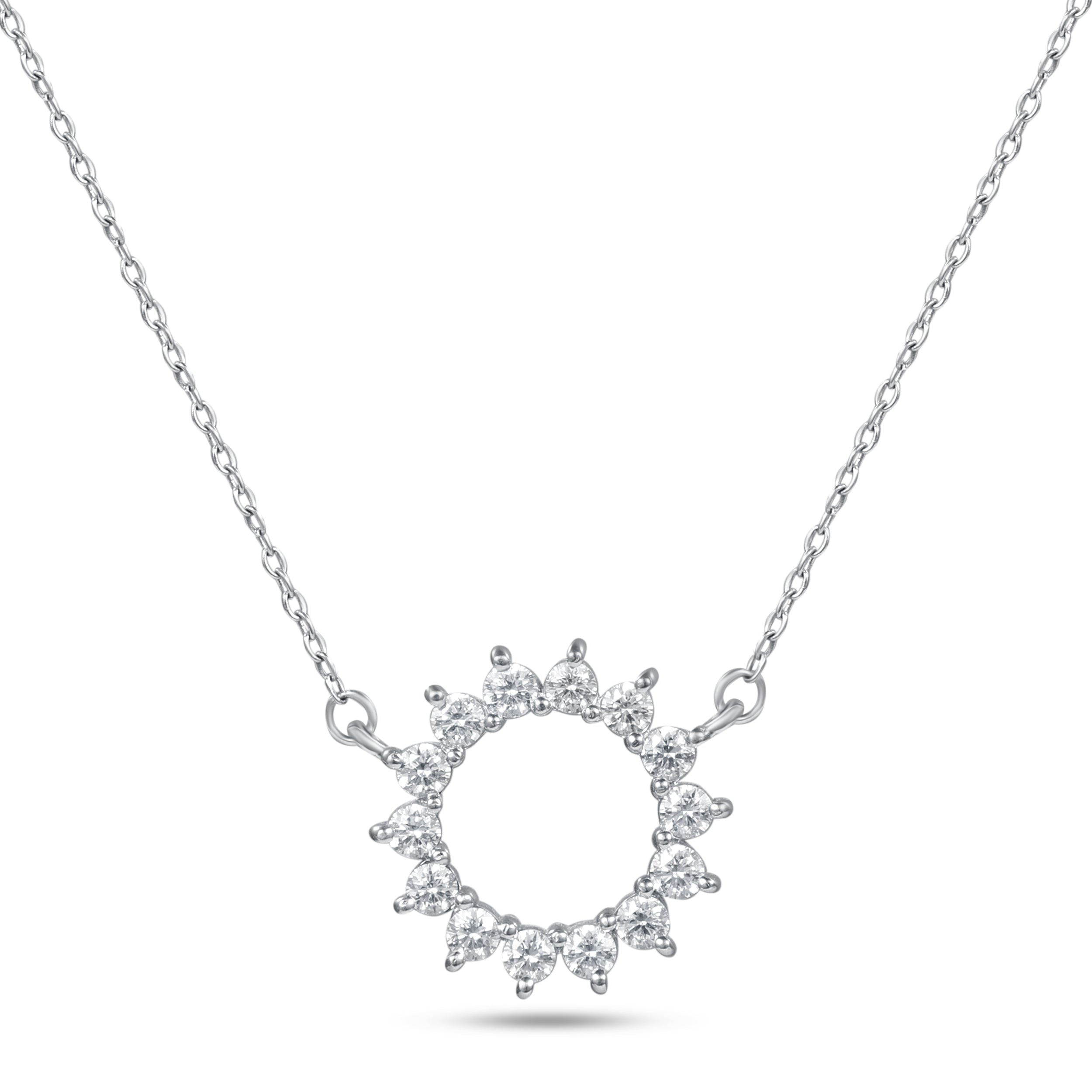 18K White Gold Diamond Open Circle Pendant Necklace - S-H095PS