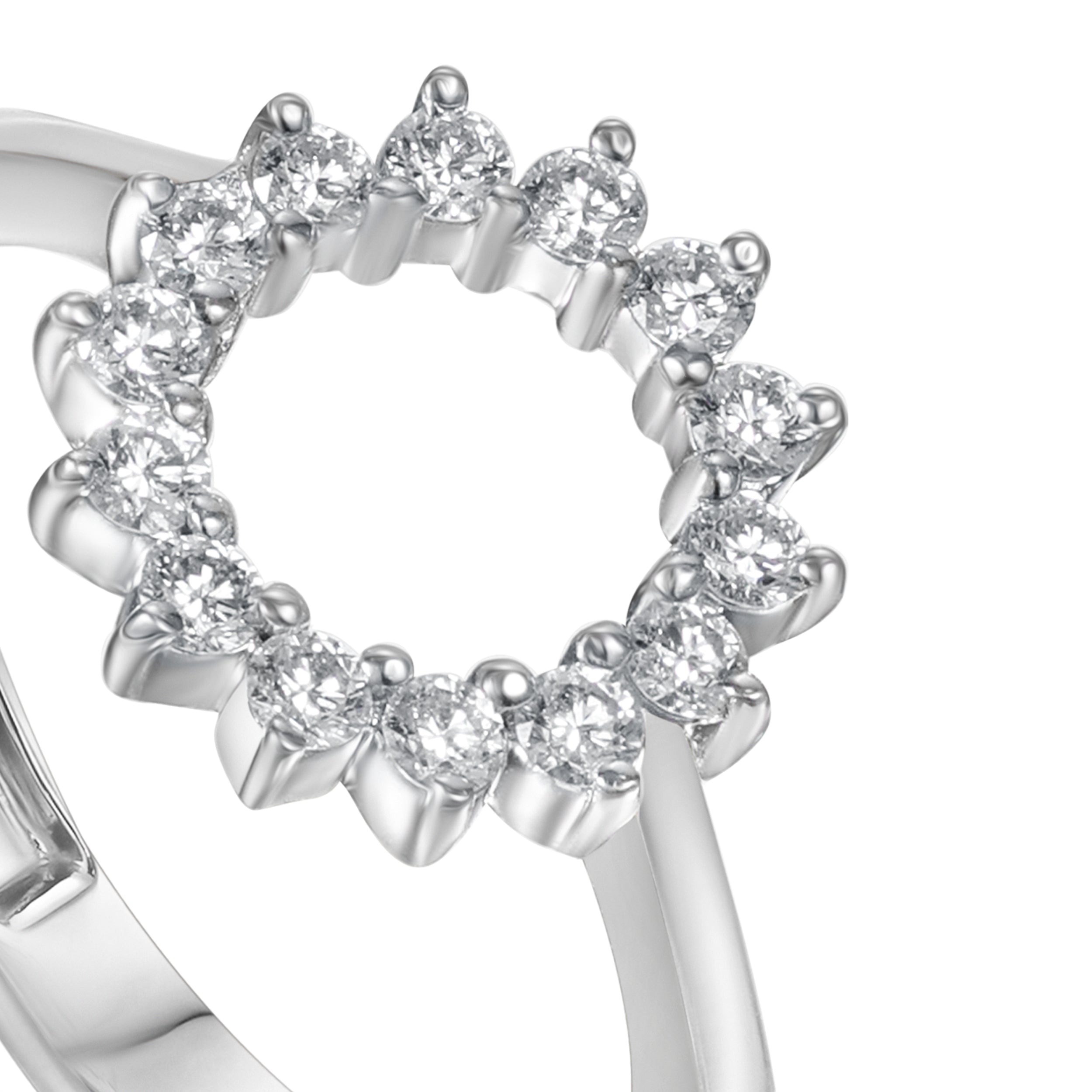 18K White Gold Diamond Open Circle Ring - S-H095RS