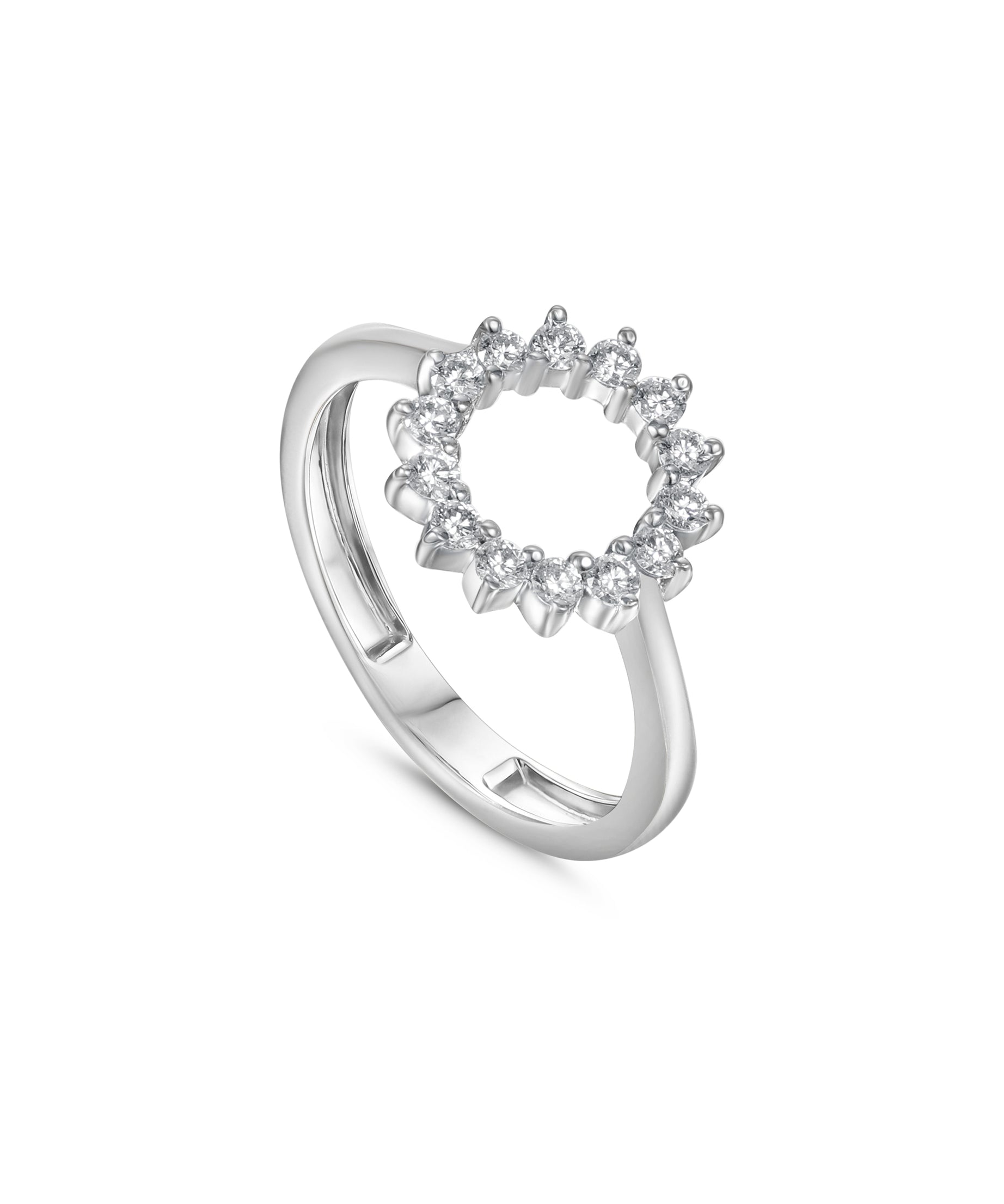 18K White Gold Diamond Open Circle Ring - S-H095RS