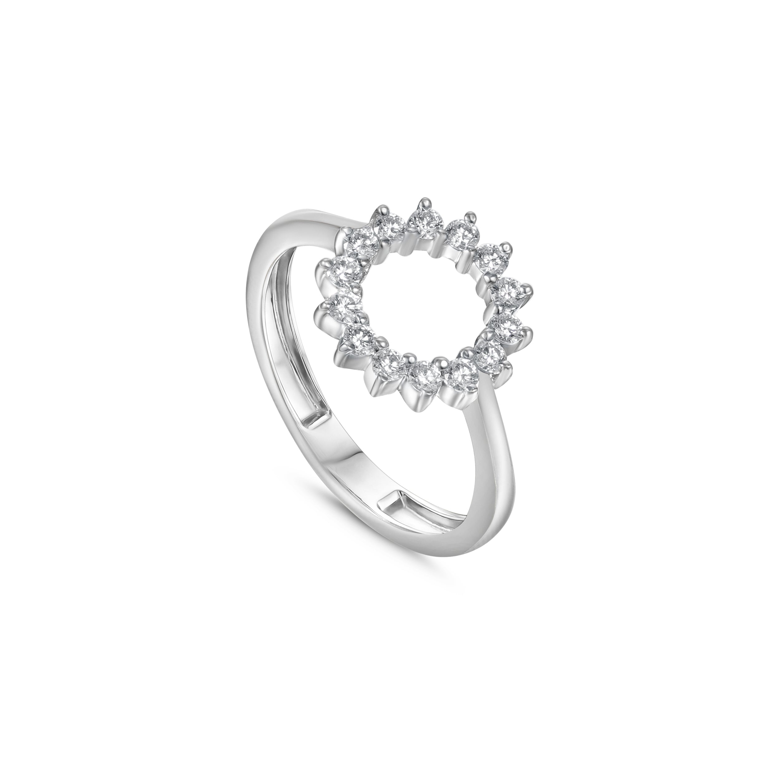 18K White Gold Diamond Open Circle Ring - S-H095RS