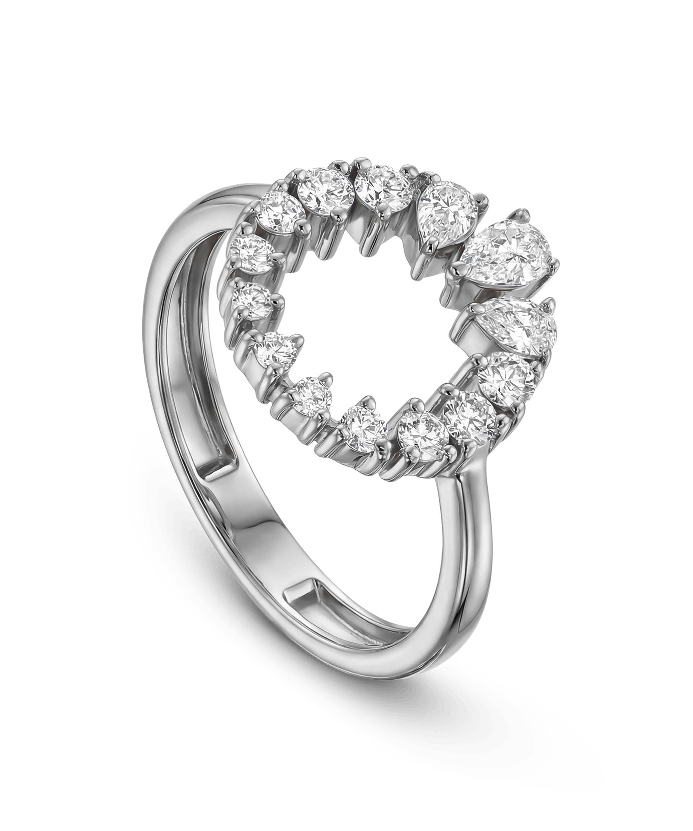 18K White Gold Diamond Open Circle Ring - S-H100RS