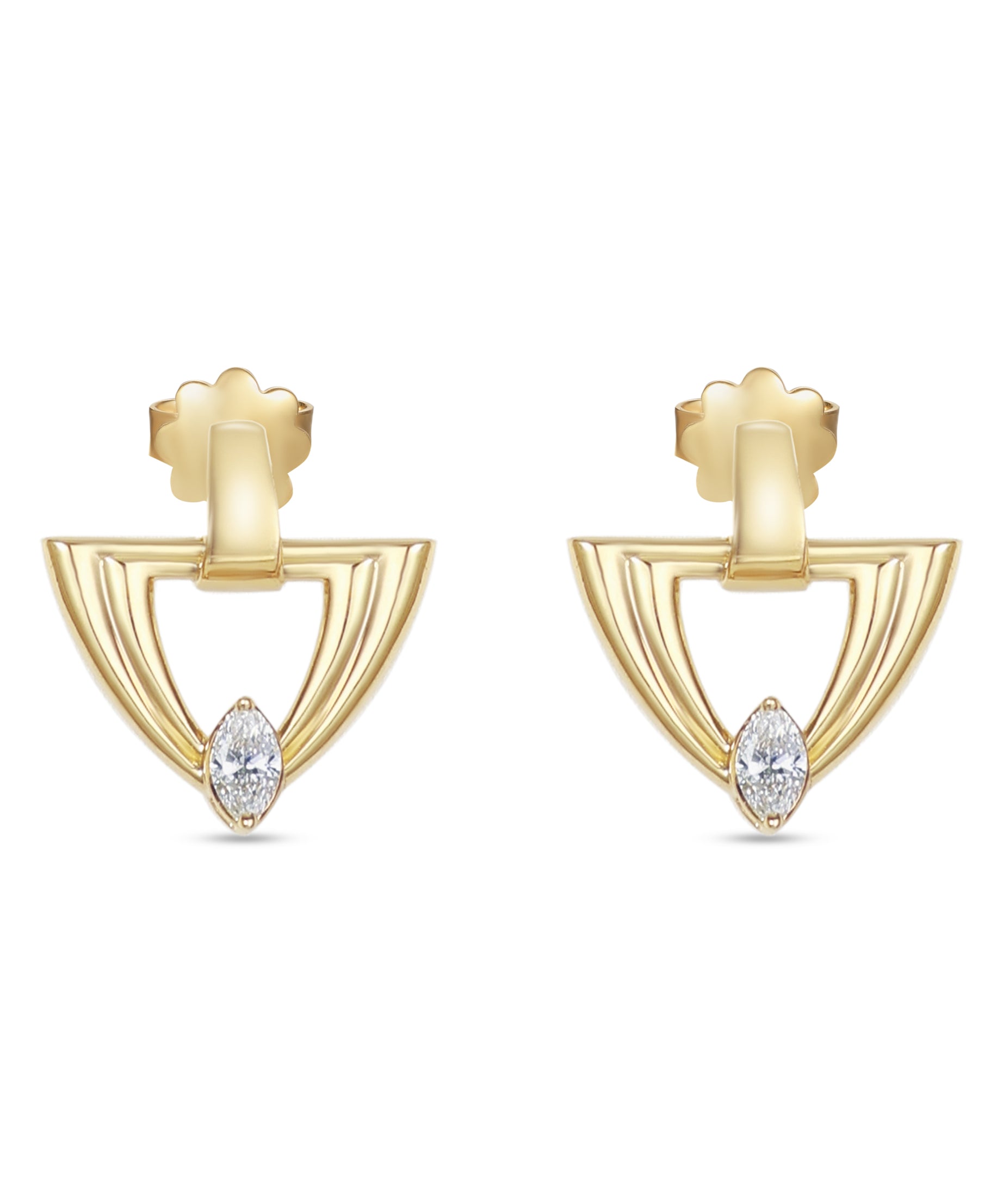 LINEA Triangle 18k Yellow Gold Earrings with Center Diamond - S-H102ES