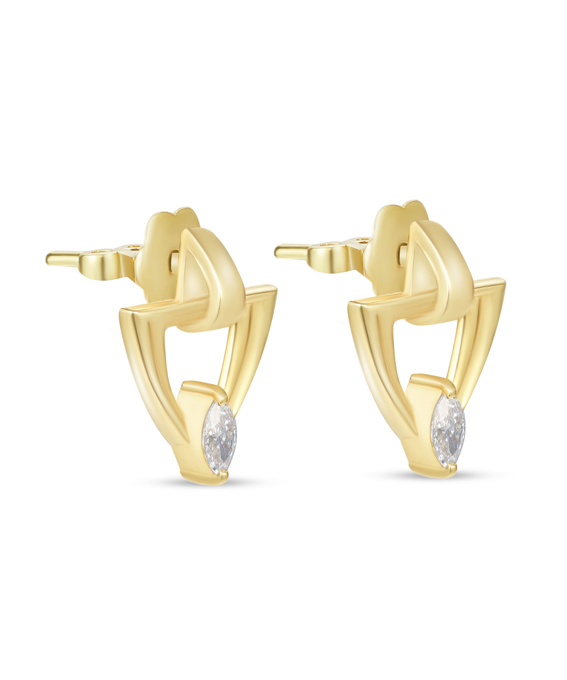LINEA Triangle 18k Yellow Gold Earrings with Center Diamond - S-H102ES