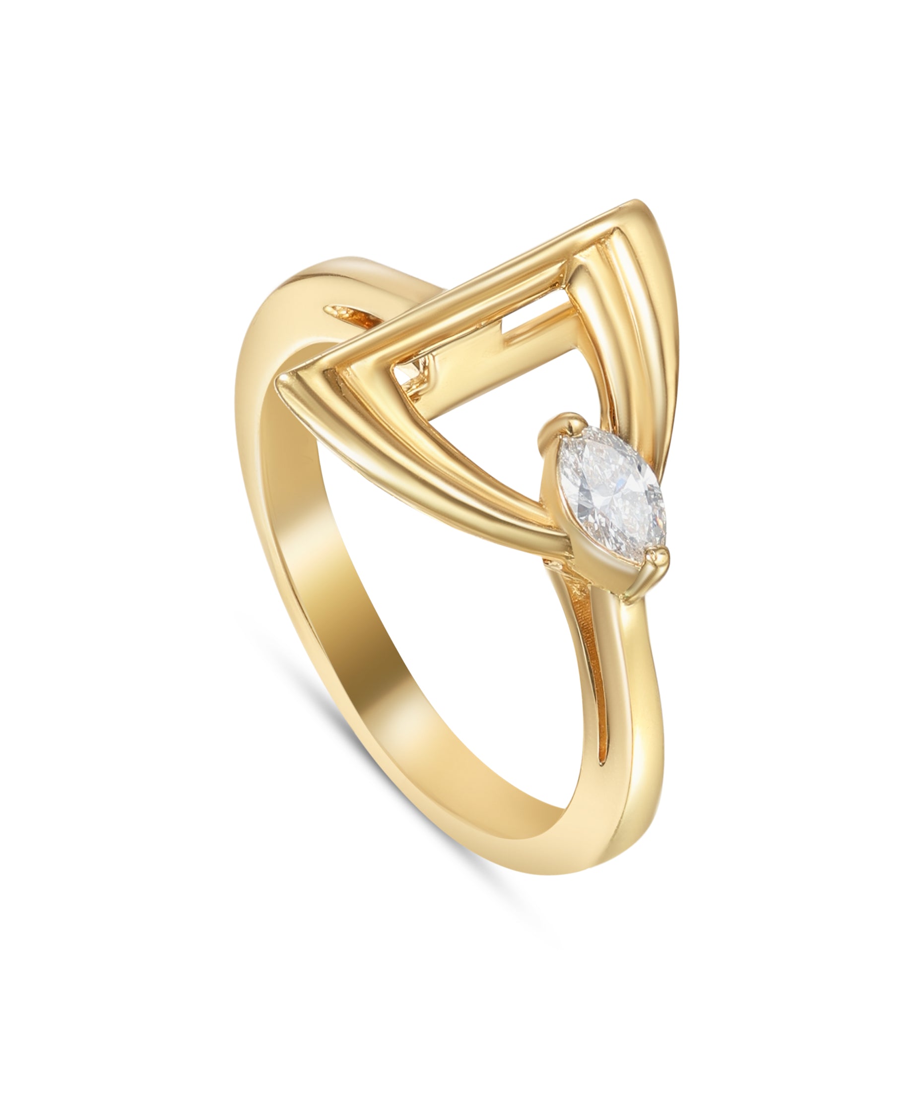 LINEA Triangle 18k Yellow Gold Ring with Center Diamond - S-H102RS