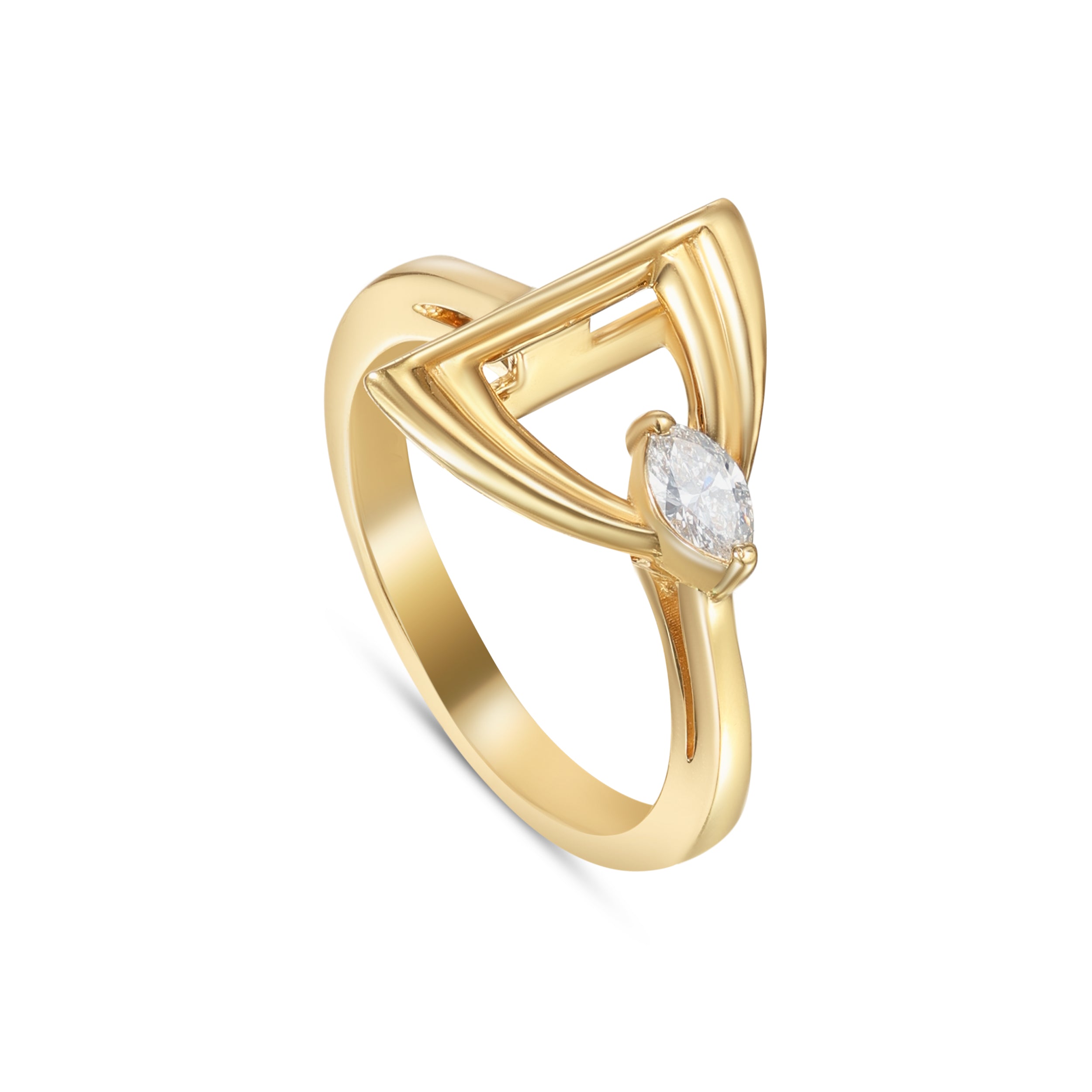 LINEA Triangle 18k Yellow Gold Ring with Center Diamond - S-H102RS