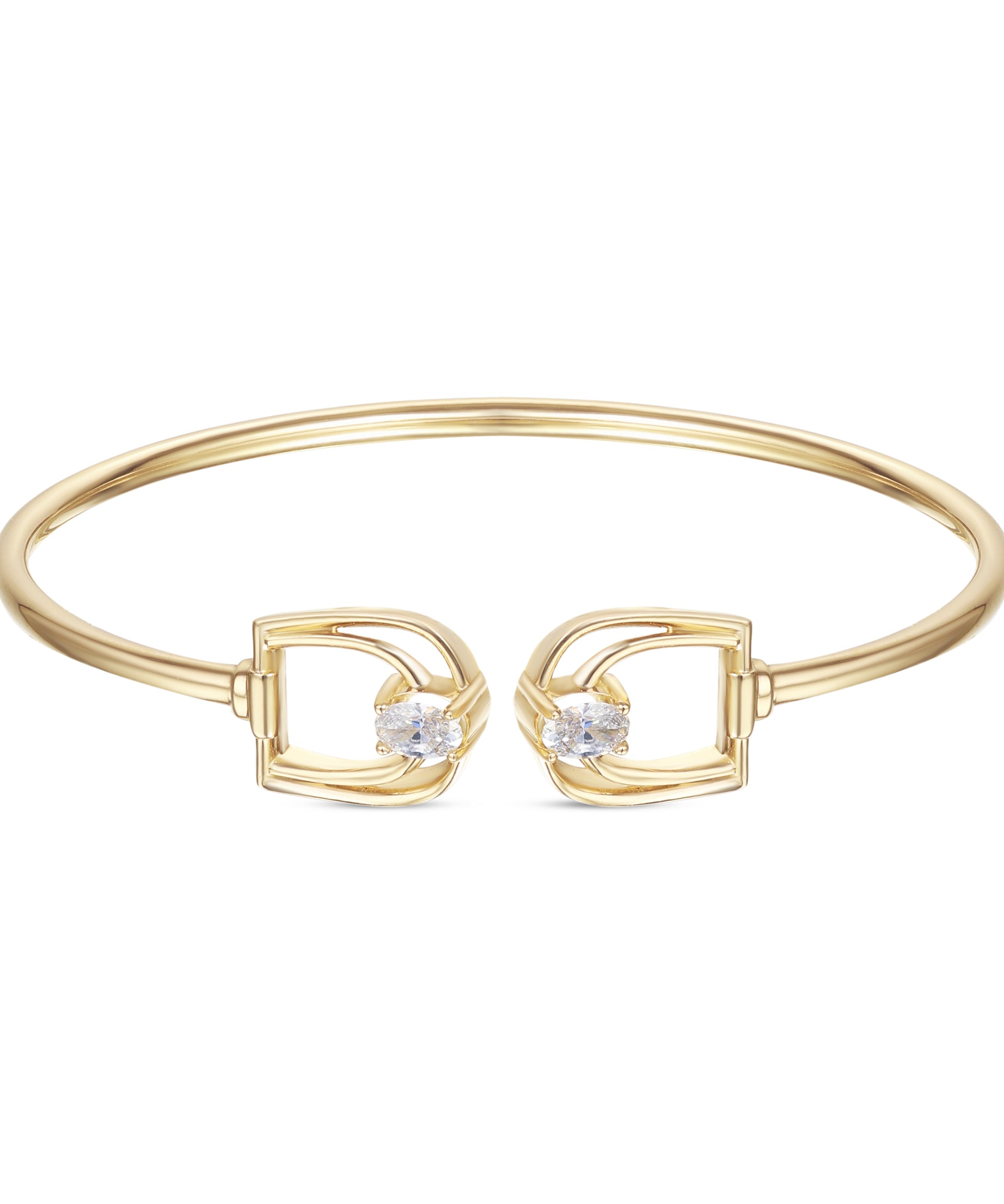 LINEA Double Horsebit 18k Yellow Gold Bangle with Center Diamond - S-H103BS