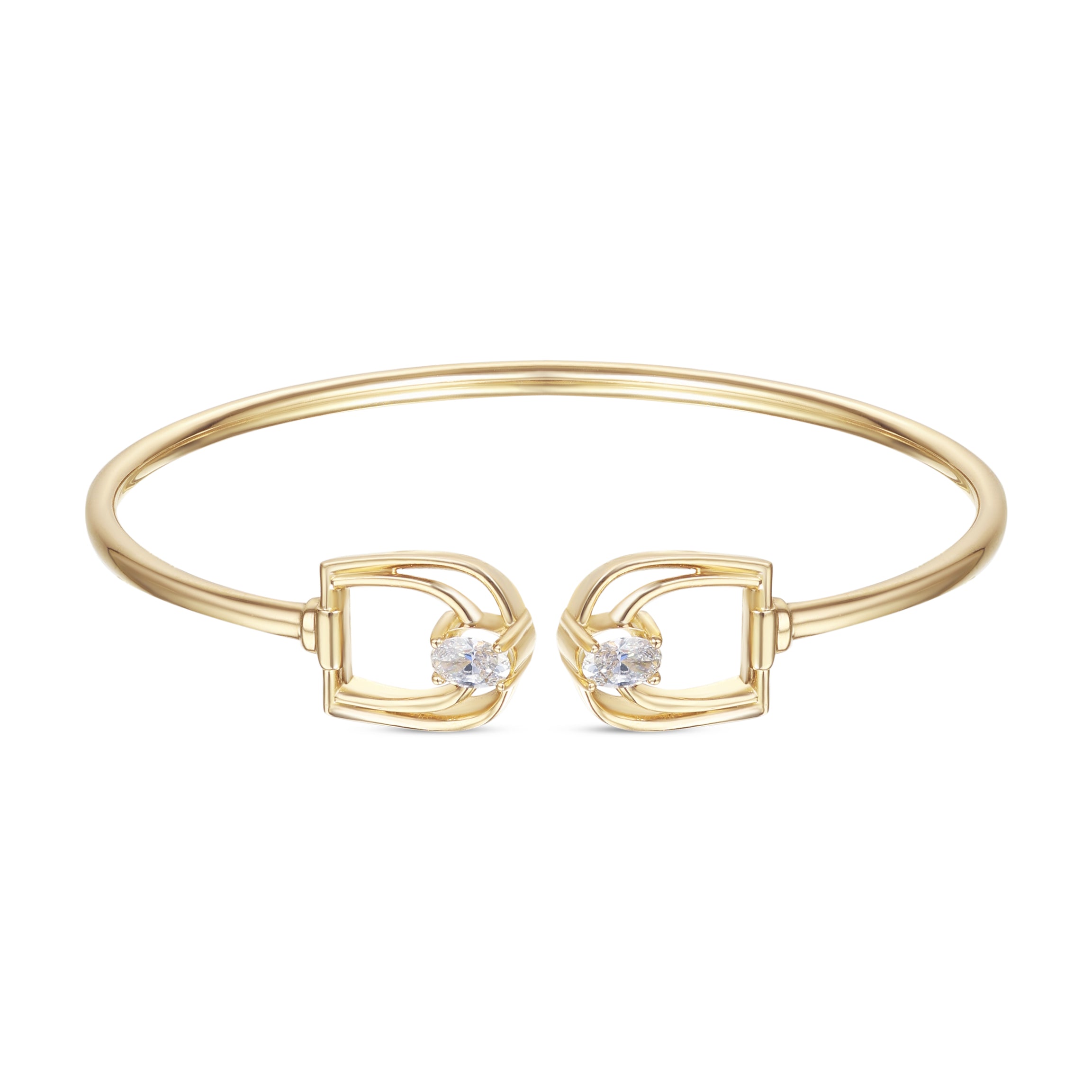 LINEA Double Horsebit 18k Yellow Gold Bangle with Center Diamond - S-H103BS